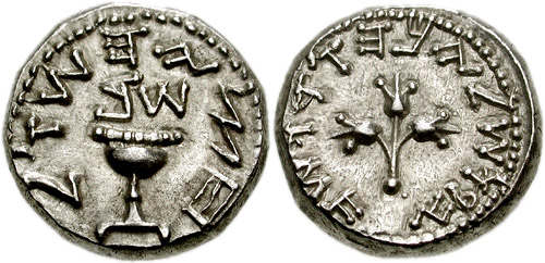 Judean half-shekel coin from the time of the First Jewish War. [Photo: Wiki Commons]